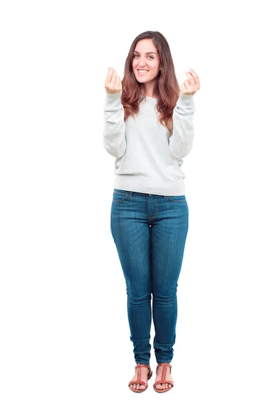 Young Pretty Girl Full Body Looking Happy Proud Satisfied Gesturing — Stock Photo, Image