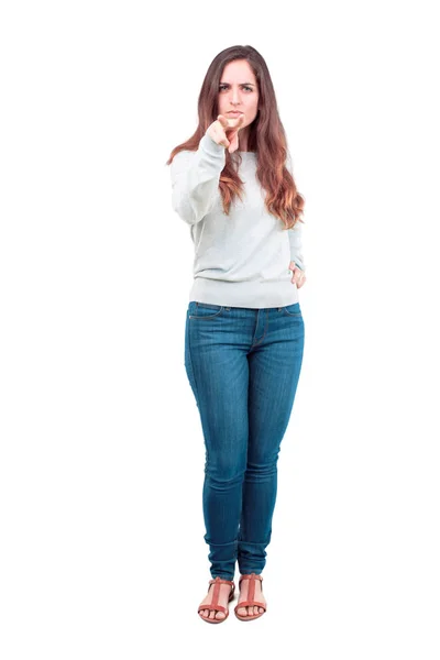 Young Pretty Girl Full Body Looking Observing Keeping Eye Object — Stock Photo, Image