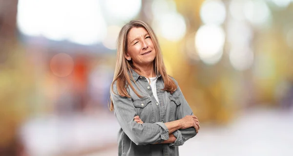 Senior Beautiful Woman Wink Eye Concept — Stock Photo, Image