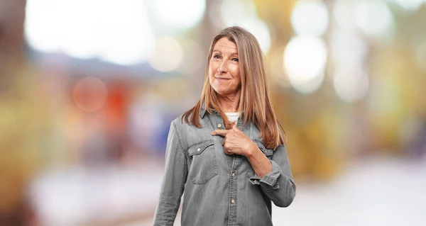Senior Beautiful Woman Pointing Showing Gesture — Stock Photo, Image