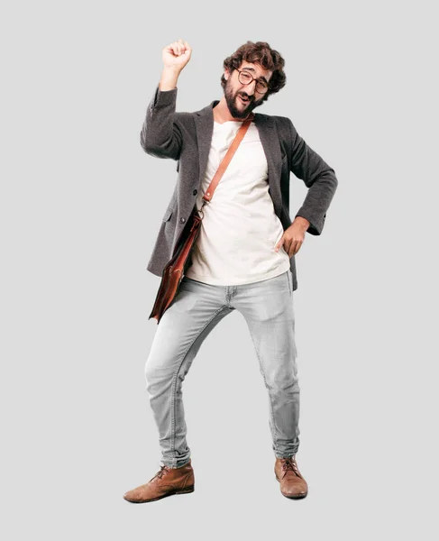 Jonge Bebaarde Zakenman Dragen Blazer Met Dans Expressie — Stockfoto