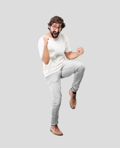 Jovem Barbudo Empresário Vestindo Blazer Com Dança Expressão — Fotografia de Stock