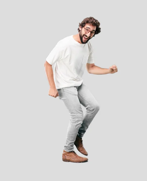 Young Bearded Businessman Wearing Blazer Dancing Expression — Stock Photo, Image