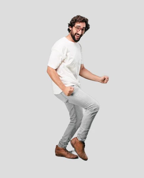 Young Bearded Businessman Wearing Blazer Dancing Expression — Stock Photo, Image