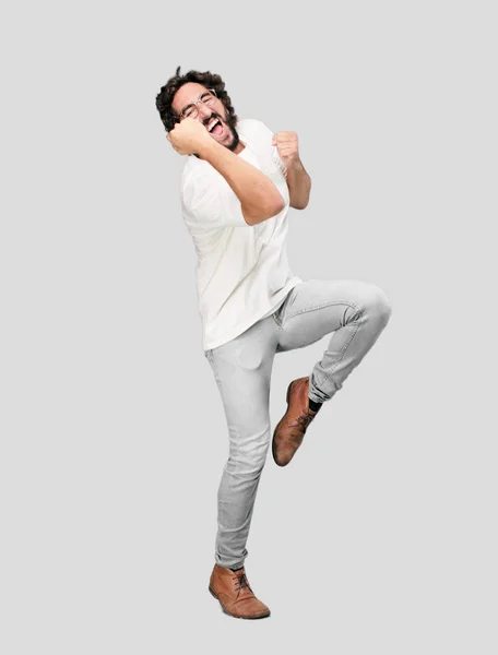 Young Bearded Businessman Wearing Blazer Dancing Expression — Stock Photo, Image