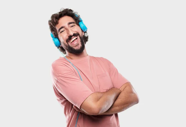 Young Bearded Man Laughing Out Loud Head Tilted Backwards Happy — Stock Photo, Image