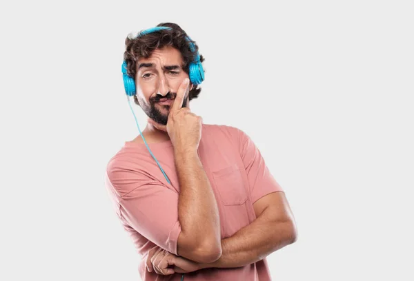 Jeune Homme Barbu Avec Regard Confus Réfléchi Regardant Côté Pensant — Photo