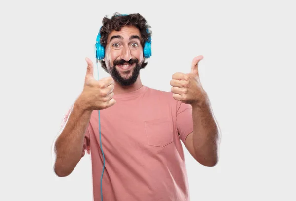 Young Bearded Man Satisfied Proud Happy Look Thumbs Signaling Both — Stock Photo, Image