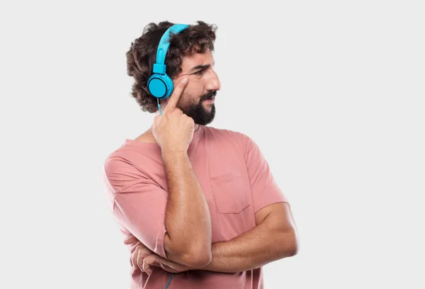 Joven Barbudo Con Una Mirada Confusa Reflexiva Mirando Hacia Los — Foto de Stock