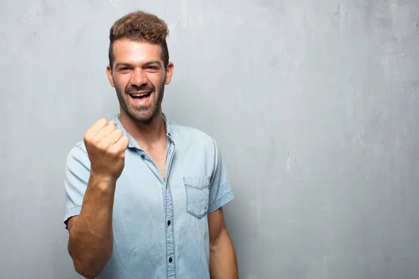 Young Handsome Man Gesturing Victory Happy Proud Satisfied Look Face — Stock Photo, Image