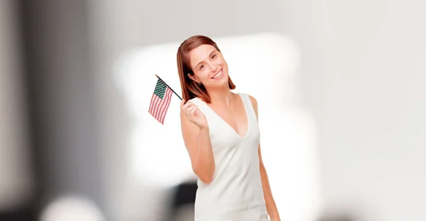 Young Pretty Woman Usa Flag — Stock Photo, Image
