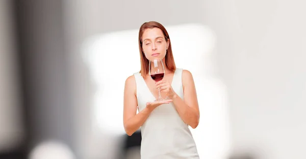 Young Pretty Woman Having Wine — Stock Photo, Image