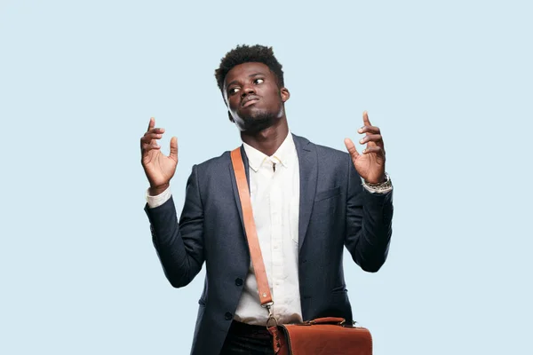 Young Black Businessman Looking Stressed Frustrated Looking Upwards Holding Both — Stock Photo, Image