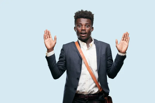 Νέοι Μαύρο Επιχειρηματίας Μια Ευτυχισμένη Έκφραση Έκπληκτος Μάτια Ορθάνοιχτα Ανοίξτε — Φωτογραφία Αρχείου