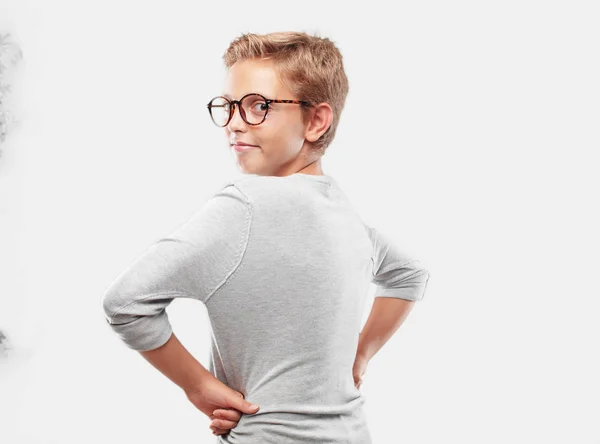 Young Blonde Handsome Boy Proud Satisfied Happy Look Both Hands — Stock Photo, Image