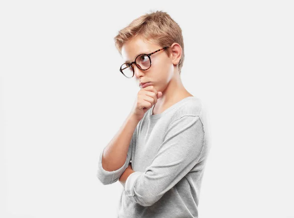 Young Blonde Handsome Boy Confused Thoughtful Look Looking Sideways Thinking — Stock Photo, Image