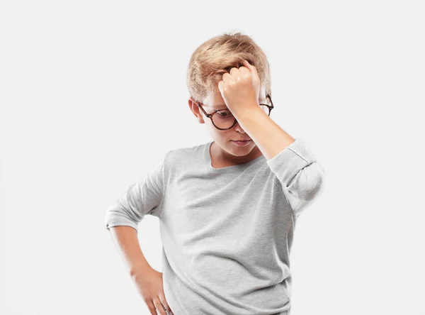 Young Blonde Handsome Boy Confused Thoughtful Look Looking Sideways Thinking — Stock Photo, Image