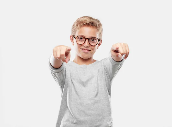 Young Blonde Handsome Boy Smiling Happily Pointing Forward Choosing You — Stock Photo, Image