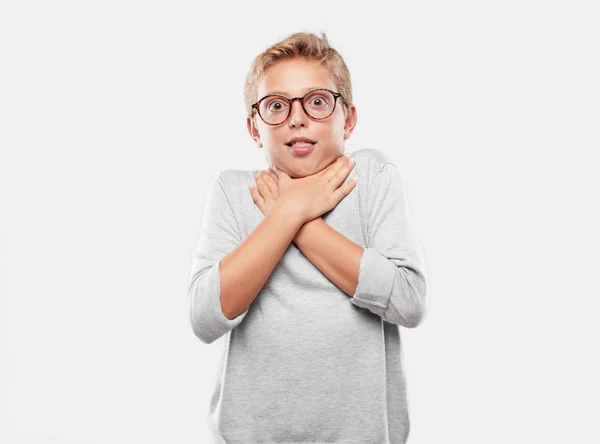 Jonge Blonde Knappe Jongen Met Een Beklemtoonde Gebaar Zweten Shirt — Stockfoto