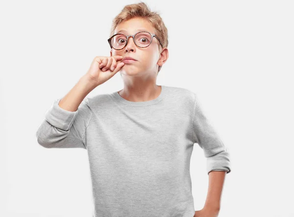 Young Blonde Handsome Boy Gesturing Zip Hand Demanding Silence Secrecy — Stock Photo, Image