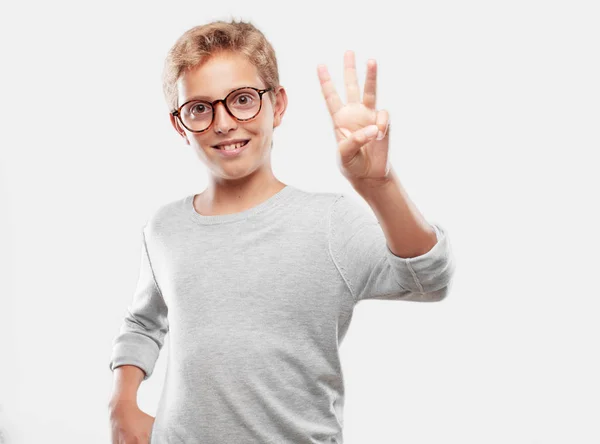 Young Blonde Handsome Boy Smiling Looking Satisfied Happy Counting Number — Stock Photo, Image