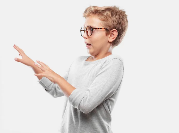 Young Blonde Handsome Boy Looking Scared Frightened Horrified Screaming Terror — Stock Photo, Image