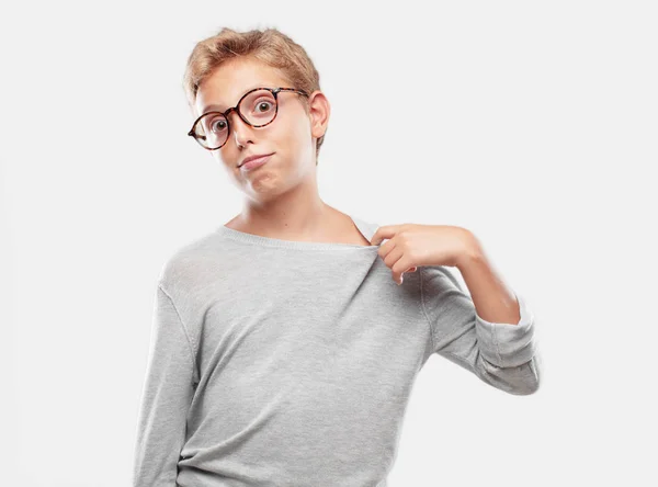 Young Blonde Handsome Boy Anxious Stressed Nervous Gesture Feeling Great — Stock Photo, Image