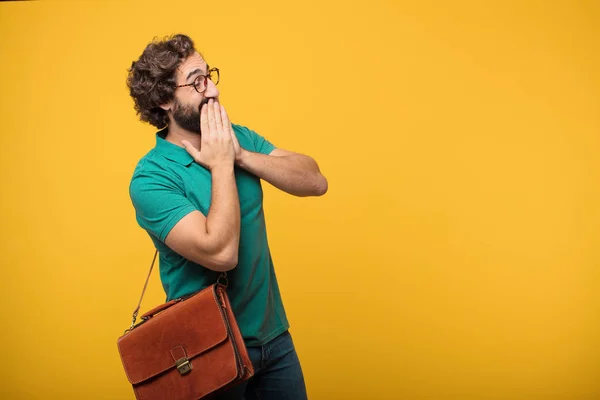 Young Freelancer Man Expressing Concept Orange Isolated Background — Stock Photo, Image