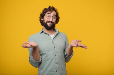 Genç sakallı işadamı bir kavramı ifade