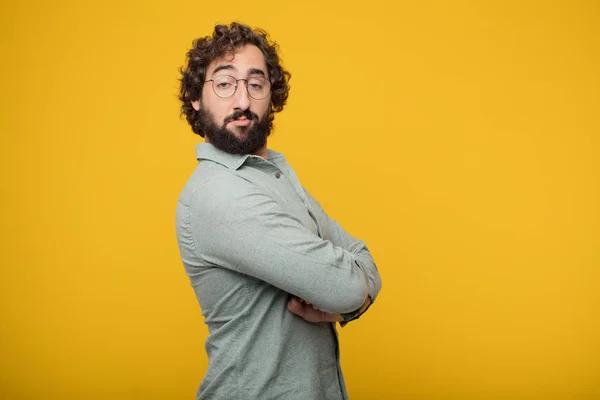 Jovem Empresário Barbudo Expressando Conceito — Fotografia de Stock