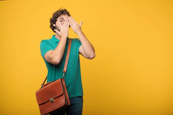 Young Freelancer Man Expressing Concept Orange Isolated Background — Stock Photo, Image