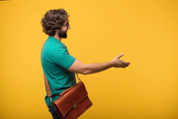 Giovane Freelance Uomo Esprimendo Concetto Contro Sfondo Arancione Isolato — Foto Stock