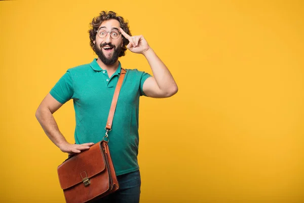 Jovem Freelancer Homem Expressando Conceito Contra Fundo Isolado Laranja — Fotografia de Stock