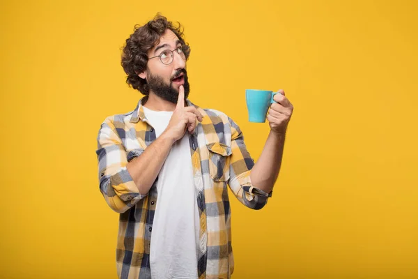 Bolond Fiatalember Őrült Őrült Jelentenek Egy Kávé — Stock Fotó