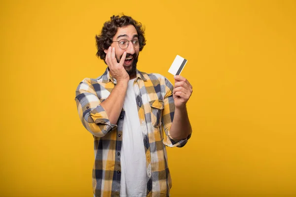 Young Crazy Mad Man Fool Pose Credit Card Cash Money — Stock Photo, Image