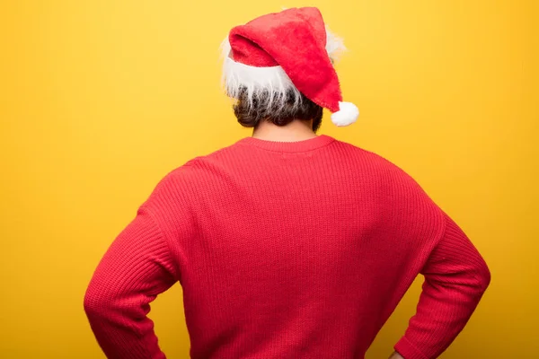 Jonge Gek Bebaarde Man Dragen Van Rode Brillen Kerstman Hoed — Stockfoto