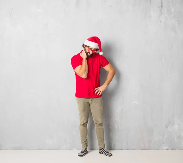 Young crazy man full body. Christmas concept.