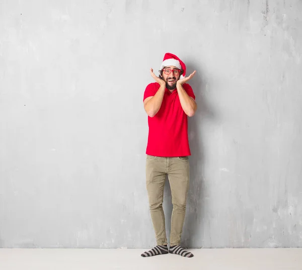 Young Crazy Man Full Body Christmas Concept — Stock Photo, Image