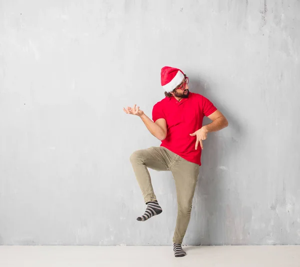 Young Crazy Man Full Body Christmas Concept — Stock Photo, Image