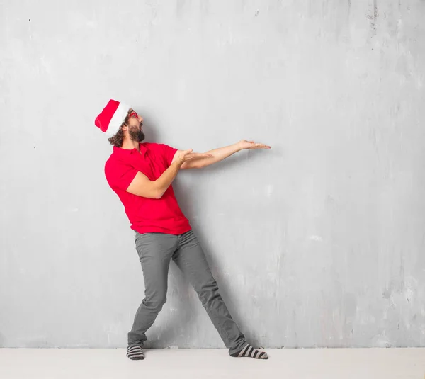 Junger Verrückter Mann Voller Körper Weihnachtskonzept — Stockfoto