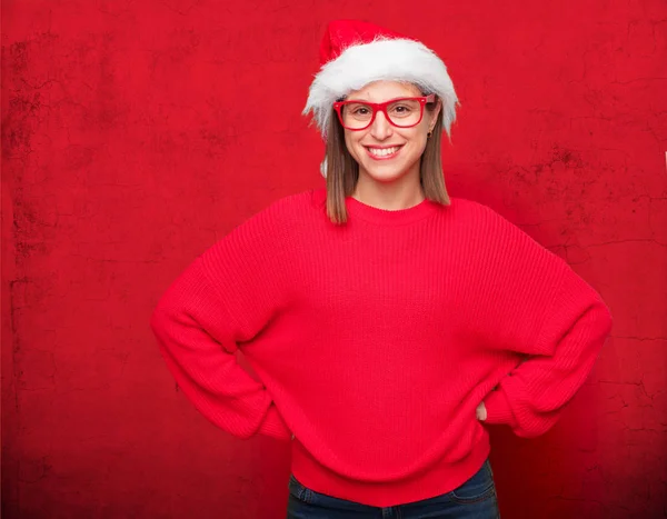 Conceito Natal Mulher Bonita Jovem Contexto Editável — Fotografia de Stock