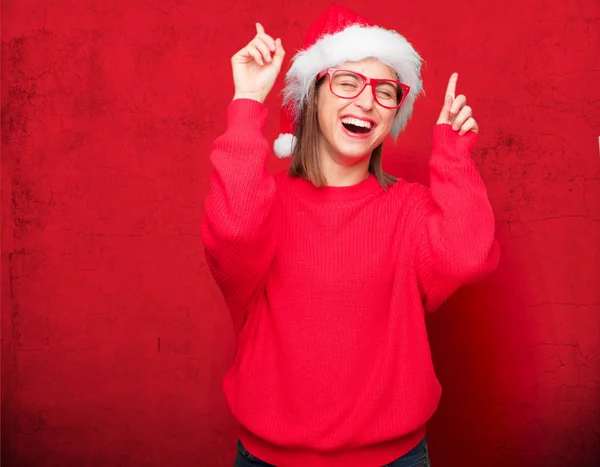 Junge Hübsche Frau Weihnachtskonzept Editierbarer Hintergrund — Stockfoto