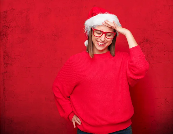 Conceito Natal Mulher Bonita Jovem Contexto Editável — Fotografia de Stock