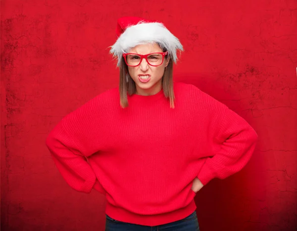 Junge Hübsche Frau Weihnachtskonzept Editierbarer Hintergrund — Stockfoto