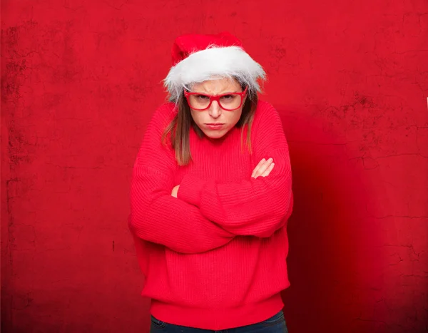 若いきれいな女性のクリスマス コンセプト 編集可能な背景 — ストック写真