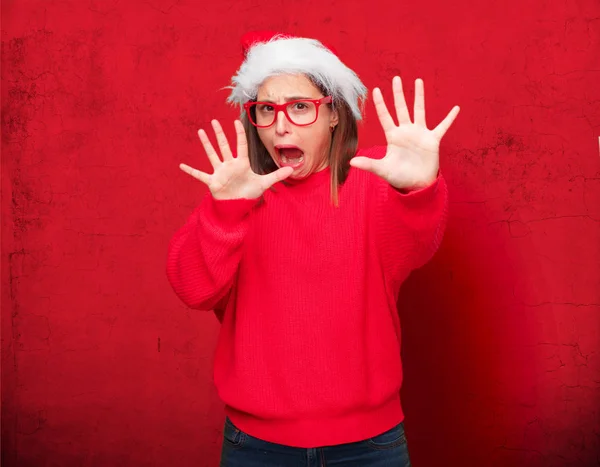 Conceito Natal Mulher Bonita Jovem Contexto Editável — Fotografia de Stock