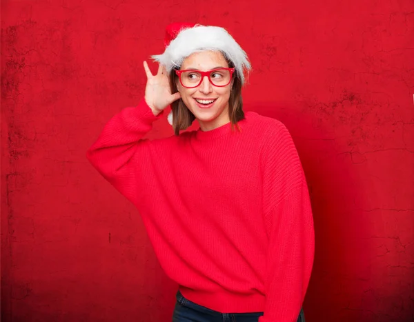 Conceito Natal Mulher Bonita Jovem Contexto Editável — Fotografia de Stock