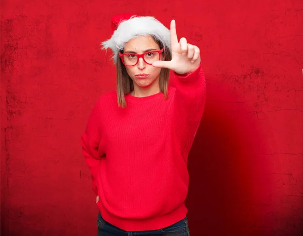 Junge Hübsche Frau Weihnachtskonzept Editierbarer Hintergrund — Stockfoto