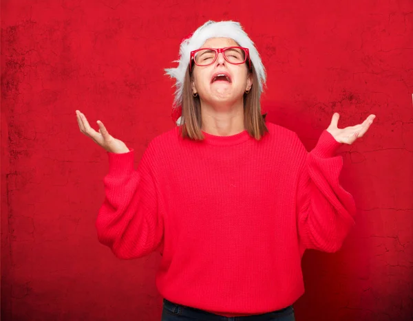 Conceito Natal Mulher Bonita Jovem Contexto Editável — Fotografia de Stock