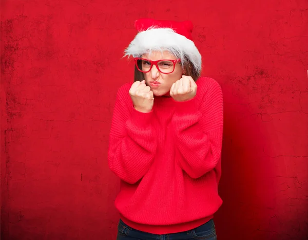 Mooie Jongedame Kerst Concept Bewerkbare Achtergrond — Stockfoto